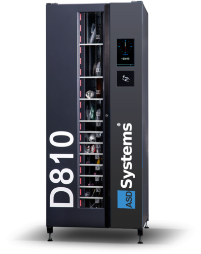 Industrial vending machine D810 voor uitgifte PBM (persoonlijke beschermings middelen) MRO gebruiksartikelen.